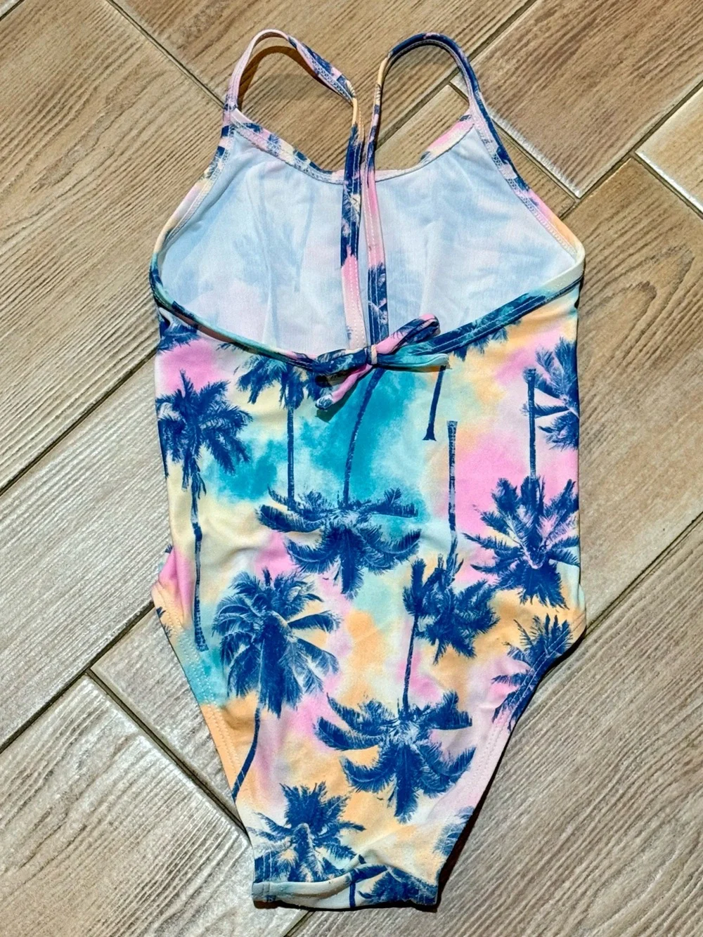 Old Navy Girls One-Piece Swimsuit - Blue Palm Print on Pastel